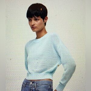 Madewell Loose-Knit Crewneck Sweater, Light Blue, Size L